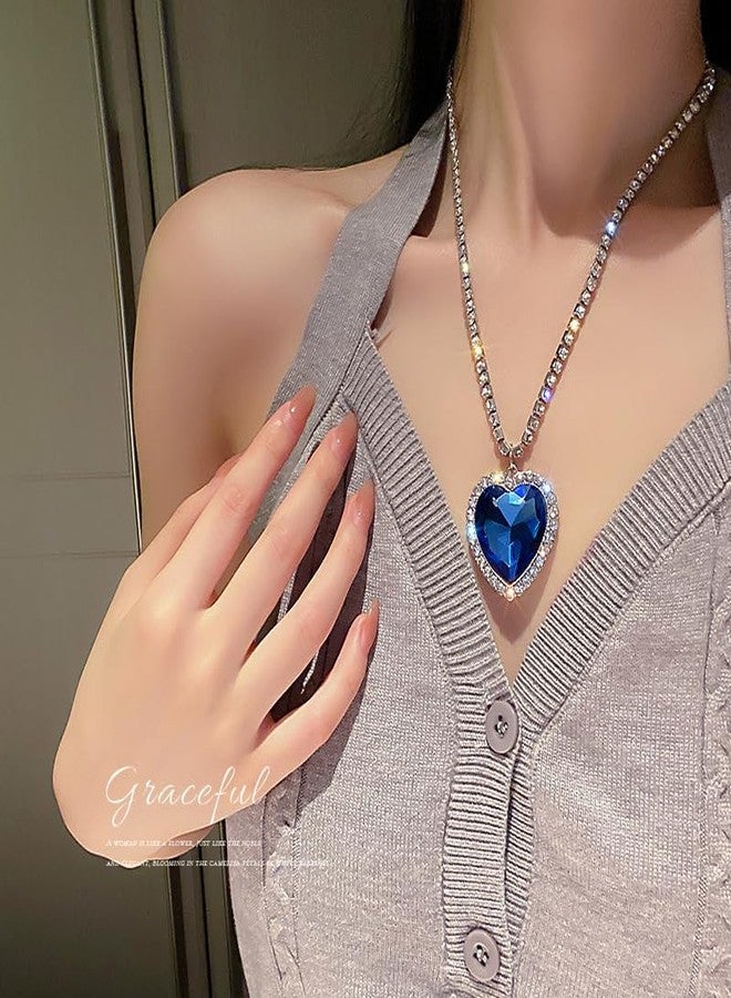 Mingkeda Titanic Heart the Ocean Simulated Blue Sapphire Silver Necklace Pendants Jewelry Titanic Jewelry Gifts for Woman (Blue) - Image 4